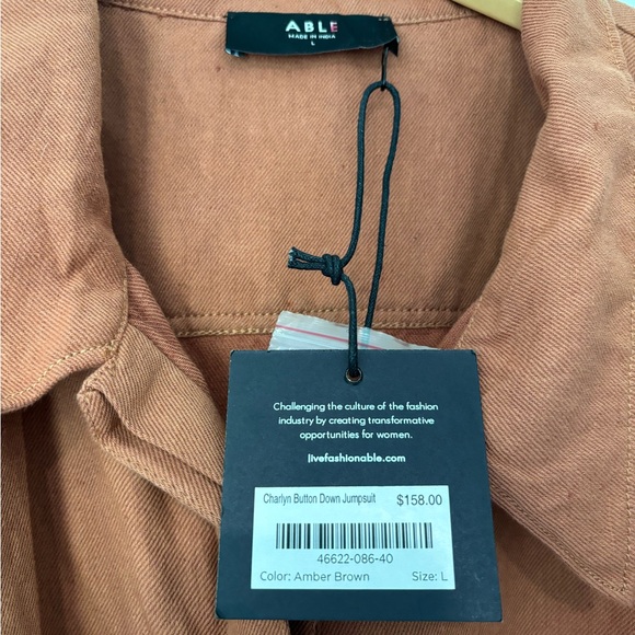 ABLE Charlyn Linen Blend Button Up Jumpsuit in Amber Brown - Picture 13 of 13